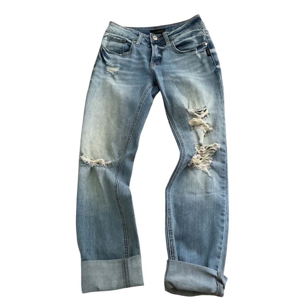 Silver Jeans Co Boyfriend Distressed Light Wash Denim Jeans W24 L29 L27101ECF281